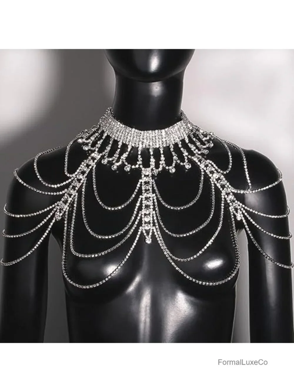 Rhinestone Shoulder Necklace Body Collar Crystal Tassel Chain Bridal Jewelry